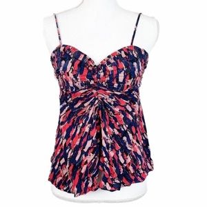 7 For All Mankind Tank Top Women Extra Small Pink Blue Sweetheart Collar Smock